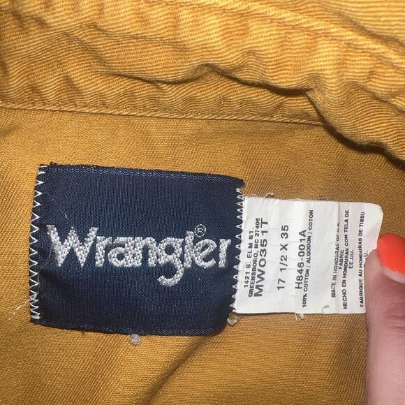 VTG WRANGLER Yellow Gold Western Shirt Pearl Snap 17 1/2 X 35 Work Shirt RARE - Picture 11 of 11